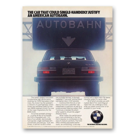 1984 BMW 5 Series American Autobahn Vintage Magazine Print Ad