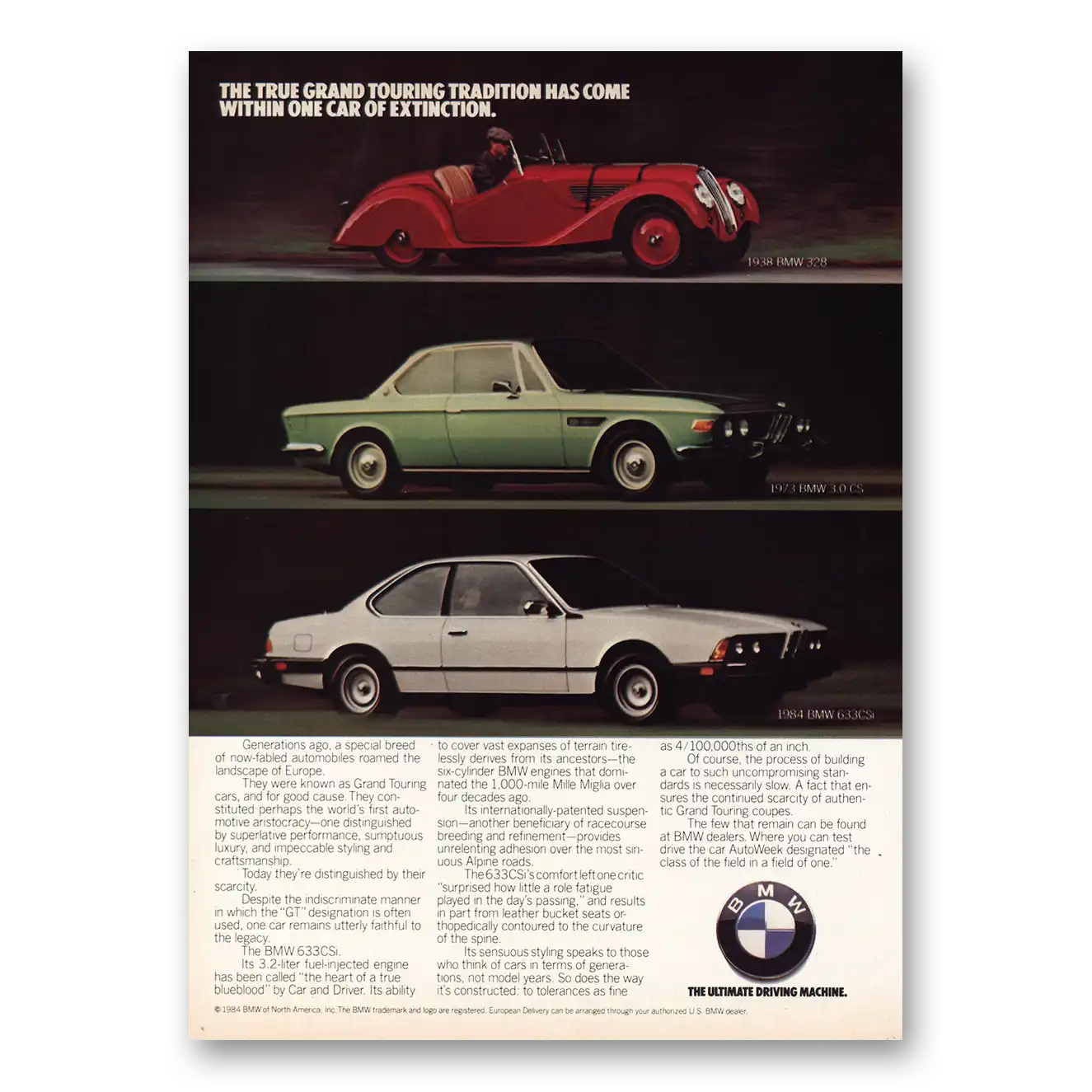 1984 BMW 6 Series True Grand Touring Tradition Vintage Magazine Print Ad