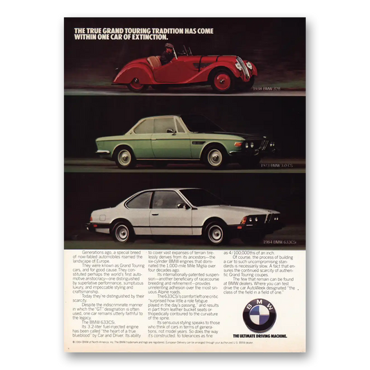 1984 BMW 6 Series True Grand Touring Tradition Vintage Magazine Print Ad