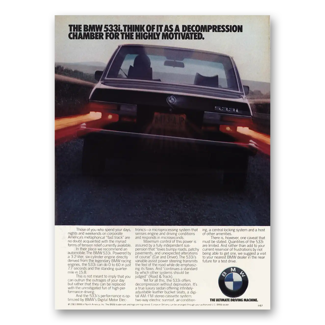 1984 BMW 5 Series Decompression Chamber Vintage Magazine Print Ad