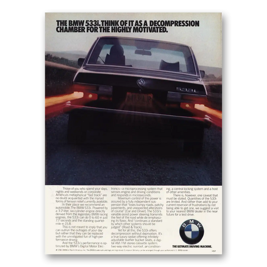 1984 BMW 5 Series Decompression Chamber Vintage Magazine Print Ad