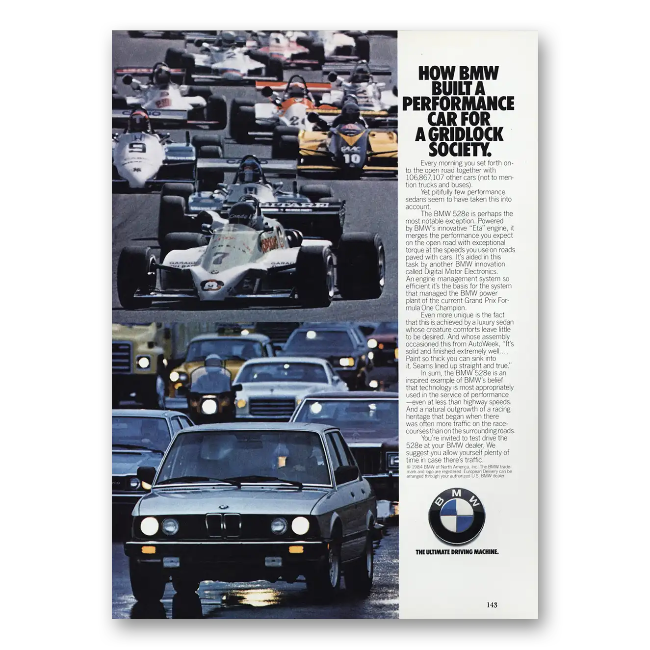 1984 BMW 5 Series Built a Performance Car for a Gridlock Society Vintage Magazine Print Ad