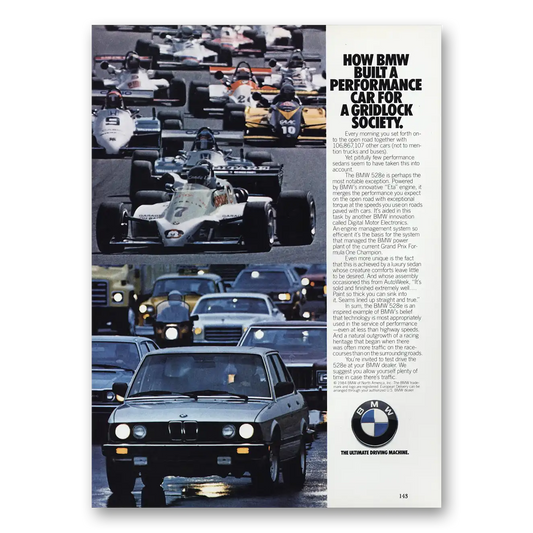 1984 BMW 5 Series Built a Performance Car for a Gridlock Society Vintage Magazine Print Ad