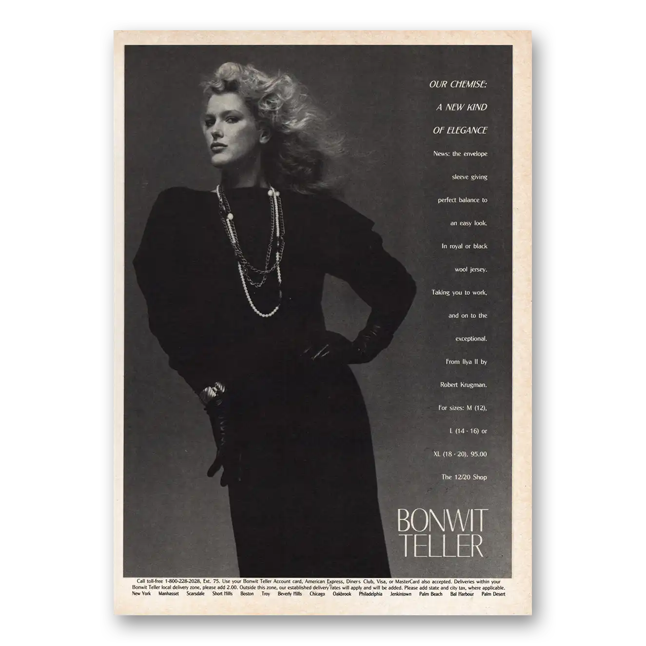 1984 Bonwit Teller Our Chemise Vintage Magazine Print Ad