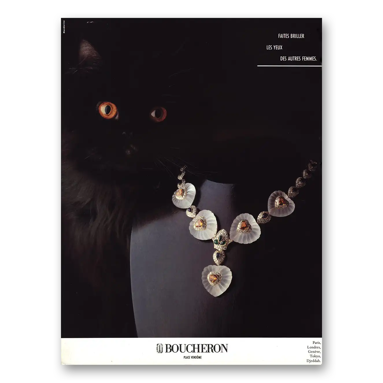 1984 Boucheron Paris Black Cat Necklace French Vintage Magazine Print Ad