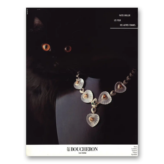 1984 Boucheron Paris Black Cat Necklace French Vintage Magazine Print Ad