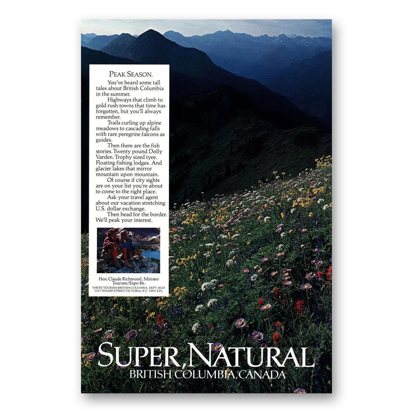 1984 British Columbia Canada Peak Season Super Natural Vintage Magazine Print Ad