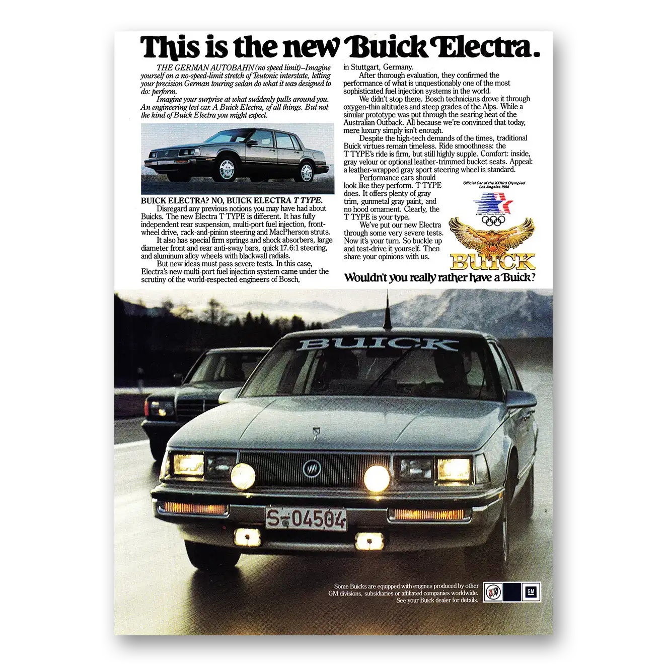 1984 Buick Electra German Autobahn Vintage Magazine Print Ad