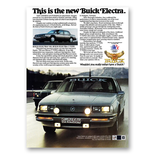 1984 Buick Electra German Autobahn Vintage Magazine Print Ad