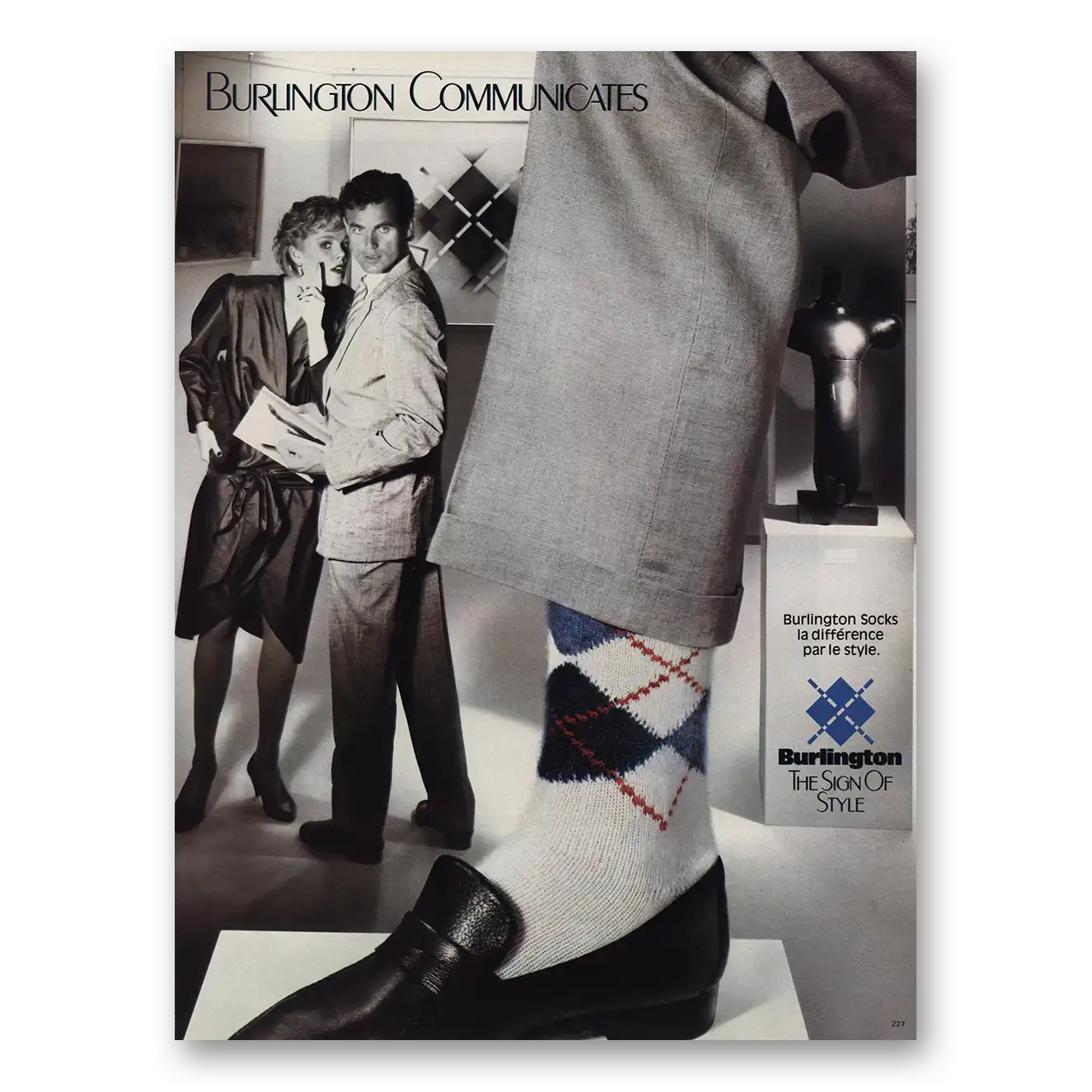 1984 Burlington Socks Sign of Style French Vintage Magazine Print Ad