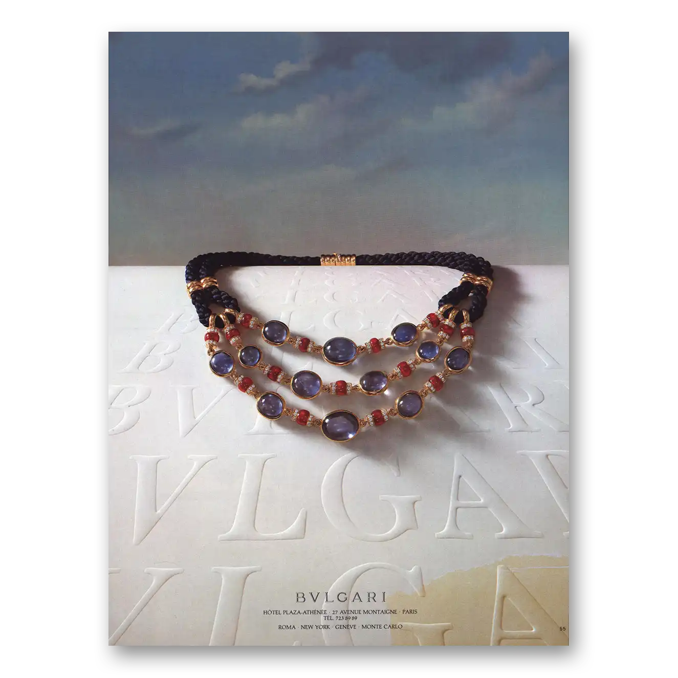 1984 Bvlgari Three Strand Necklace French Vintage Magazine Print Ad