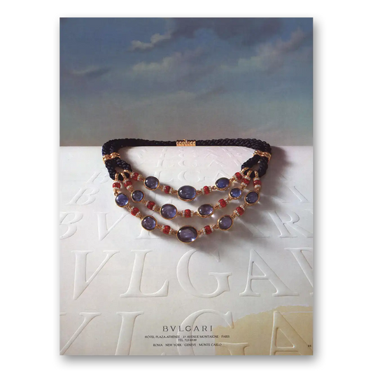 1984 Bvlgari Three Strand Necklace French Vintage Magazine Print Ad