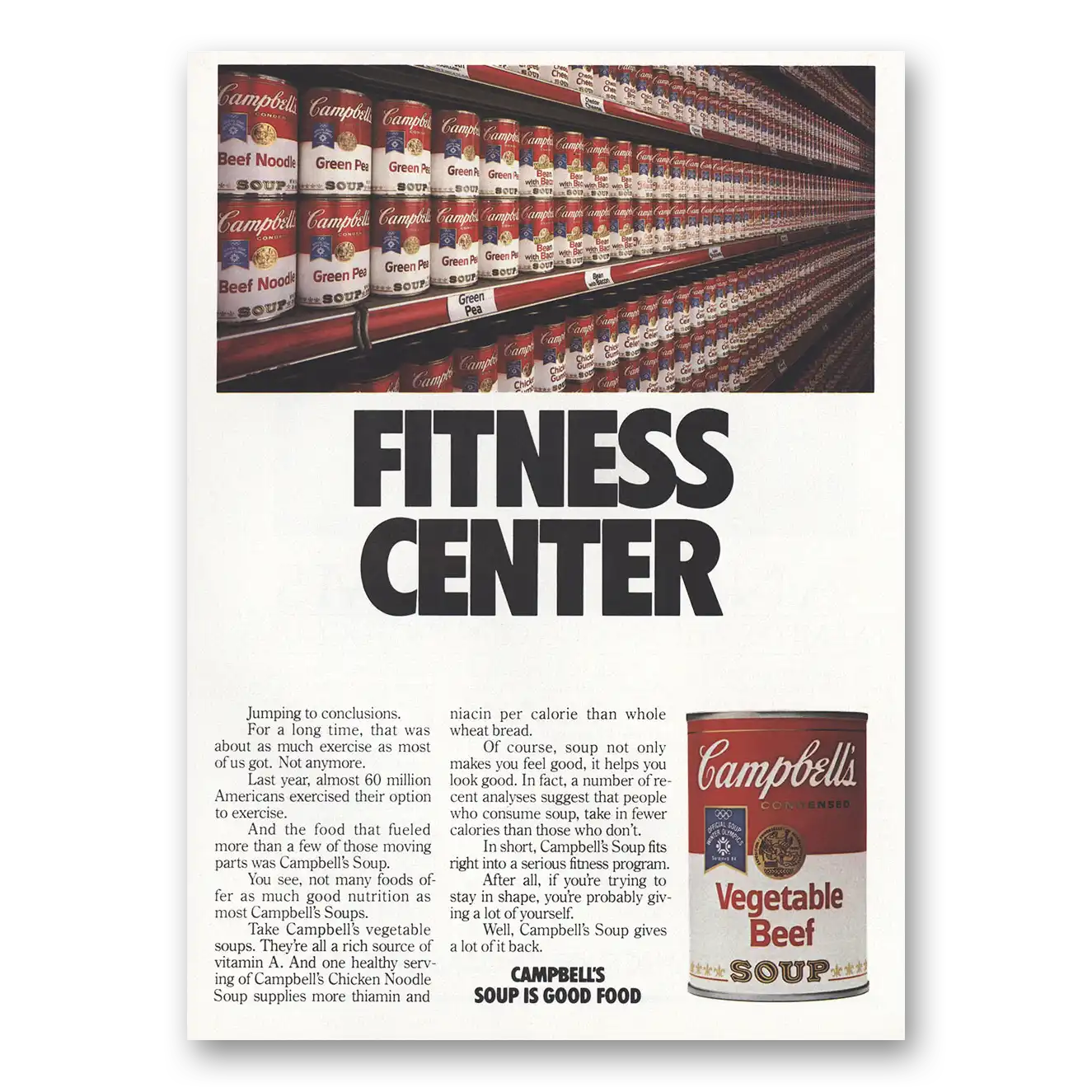 1984 Campbells Vegetable Soup Fitness Center Vintage Magazine Print Ad