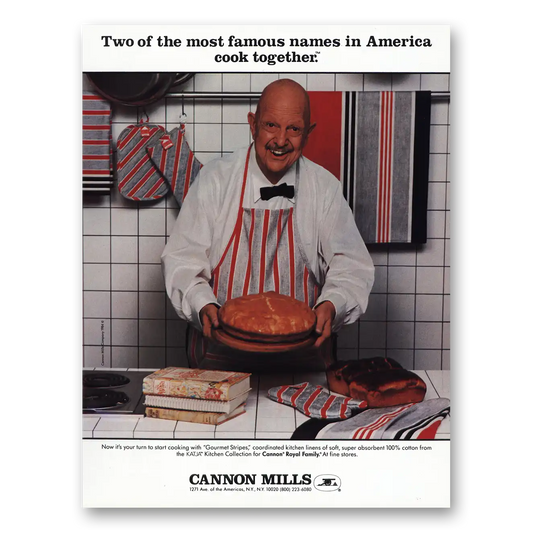 1984 Cannon Mills Kitchen Linens James Beard Cook Together Vintage Magazine Print Ad