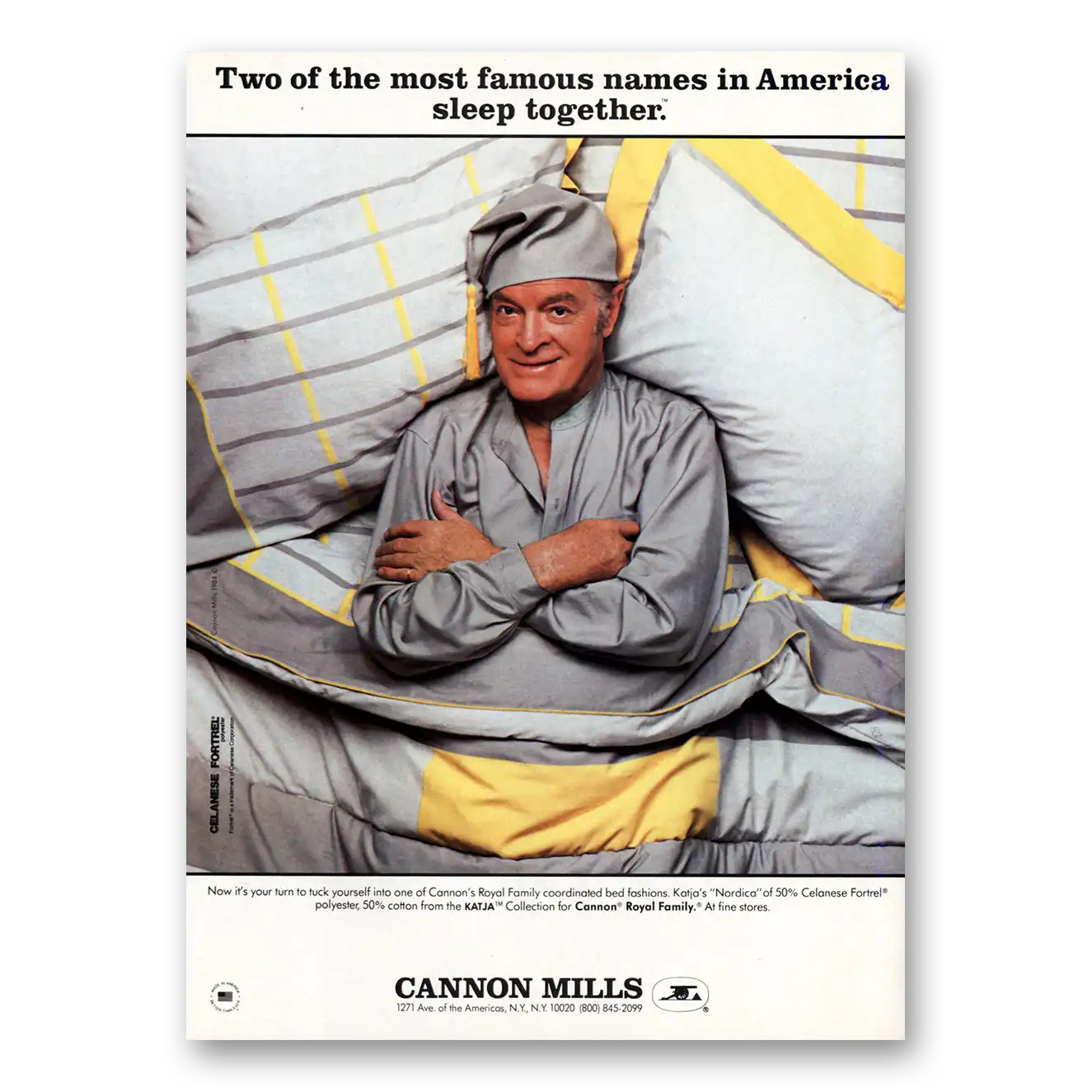 1984 Cannon Percale Sheets Famous Names In America Sleep Together Bob Hope Vintage Magazine Print Ad