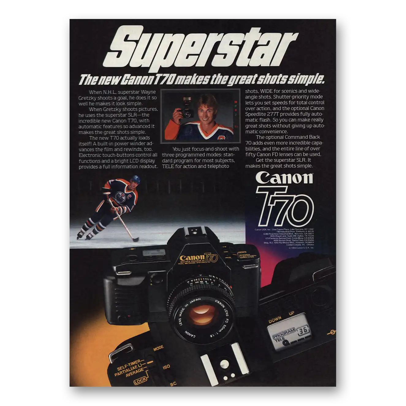 1984 Canon Camera Superstar Wayne Gretzky Vintage Magazine Print Ad