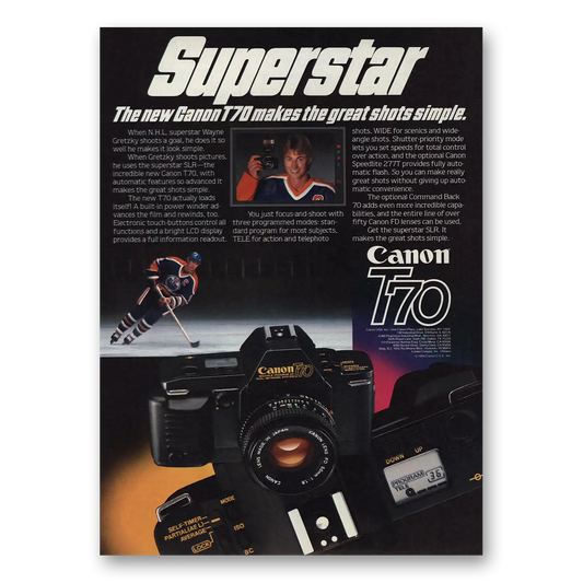 1984 Canon Camera Superstar Wayne Gretzky Vintage Magazine Print Ad