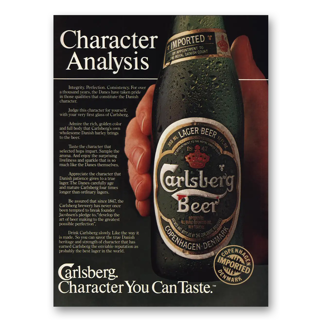 1984 Carlsberg Beer Character Analysis Vintage Magazine Print Ad