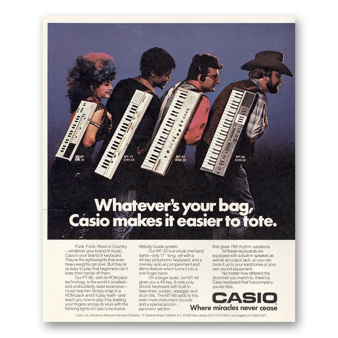 1984 Casio Electronic Instruments Whatevers Your Bag Vintage Magazine Print Ad