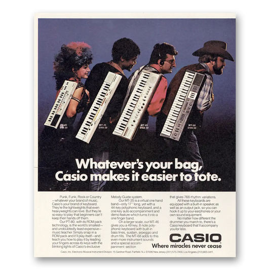 1984 Casio Electronic Instruments Whatevers Your Bag Vintage Magazine Print Ad