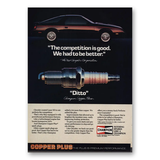 1984 Champion Spark Plugs Copper Plus Competition Is Good Vintage Magazine Print Ad