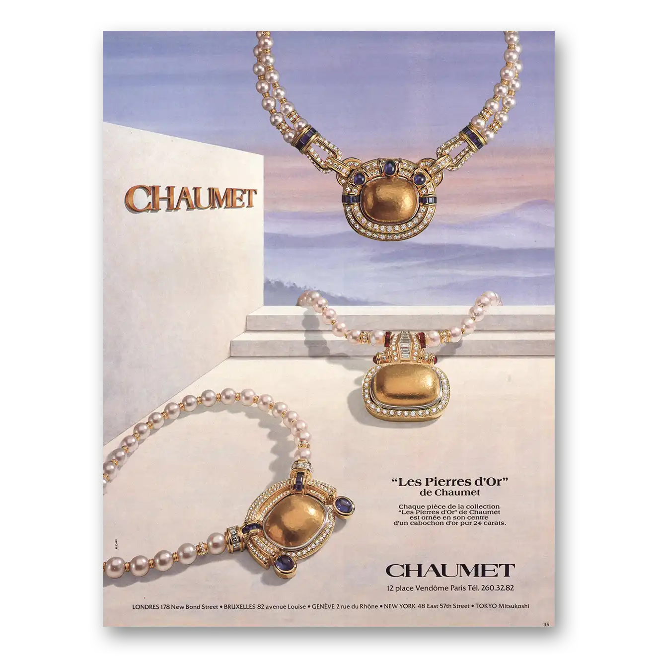 1984 Chaumet Jewelry Les Pierres d'Or French Vintage Magazine Print Ad