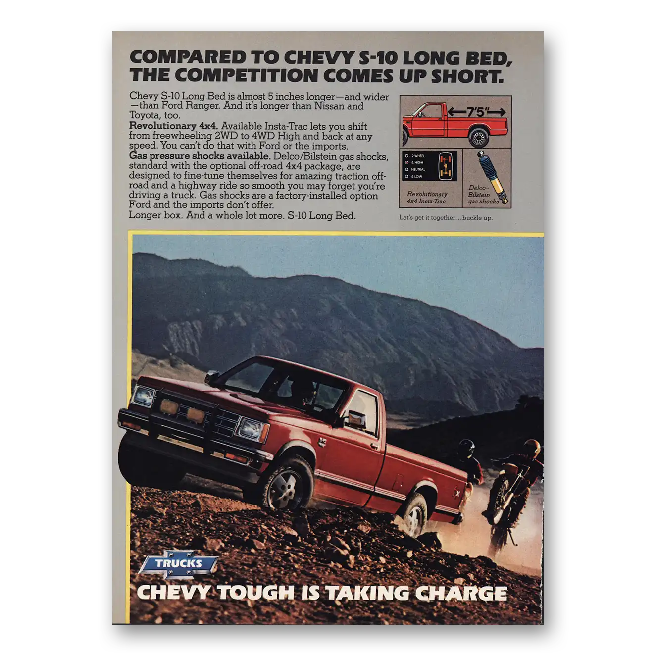 1984 Chevrolet S10 Long Bed Competition Comes Up Short Vintage Magazine Print Ad