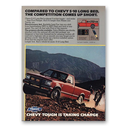 1984 Chevrolet S10 Long Bed Competition Comes Up Short Vintage Magazine Print Ad