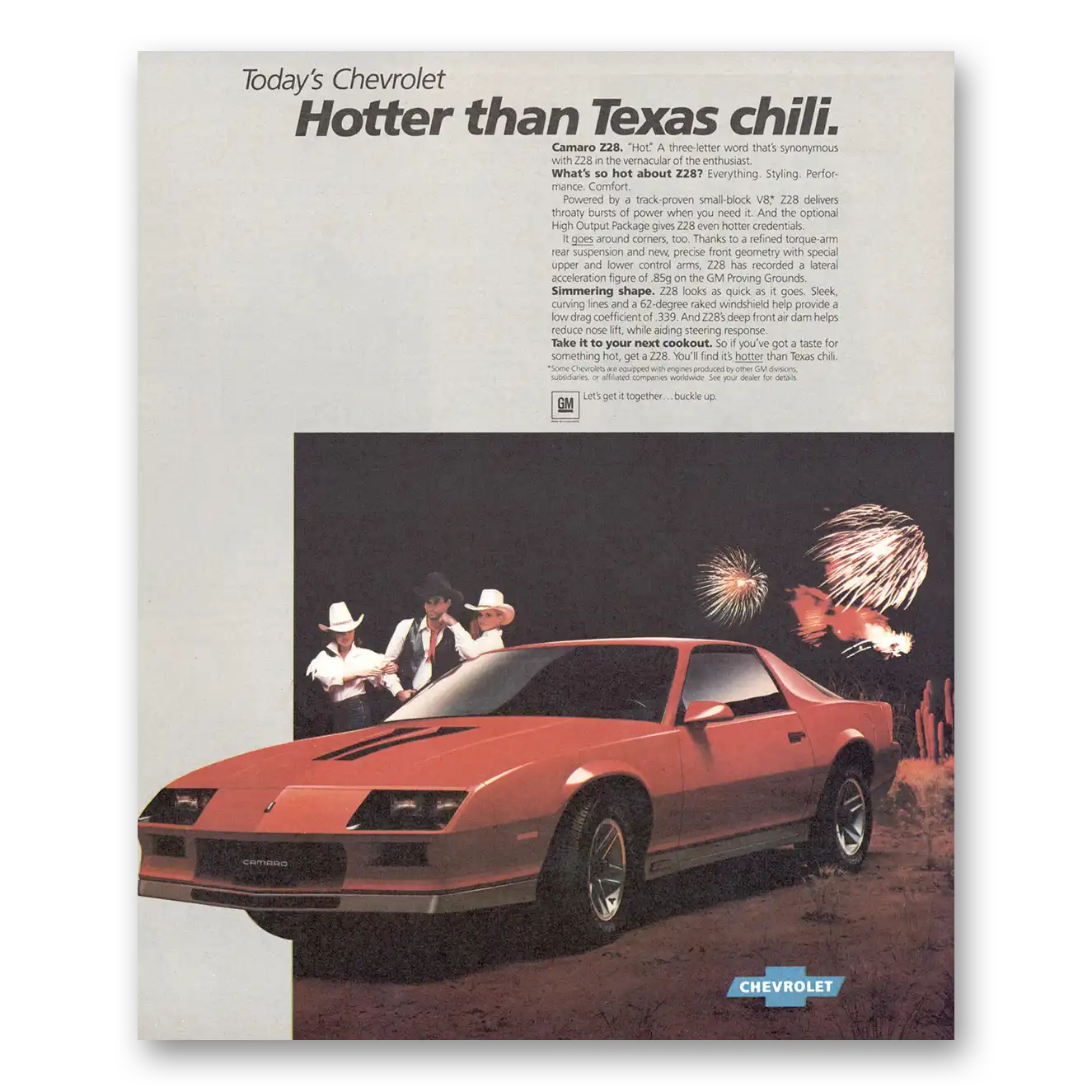 1984 Chevrolet Camaro Hotter Than Texas Chili Vintage Magazine Print Ad