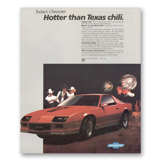 1984 Chevrolet Camaro Hotter Than Texas Chili Vintage Magazine Print Ad