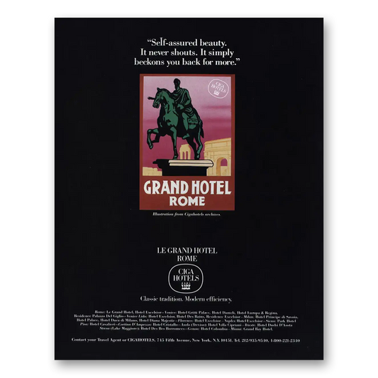 1984 Grand Hotel Rome Self Assured Beauty Vintage Magazine Print Ad