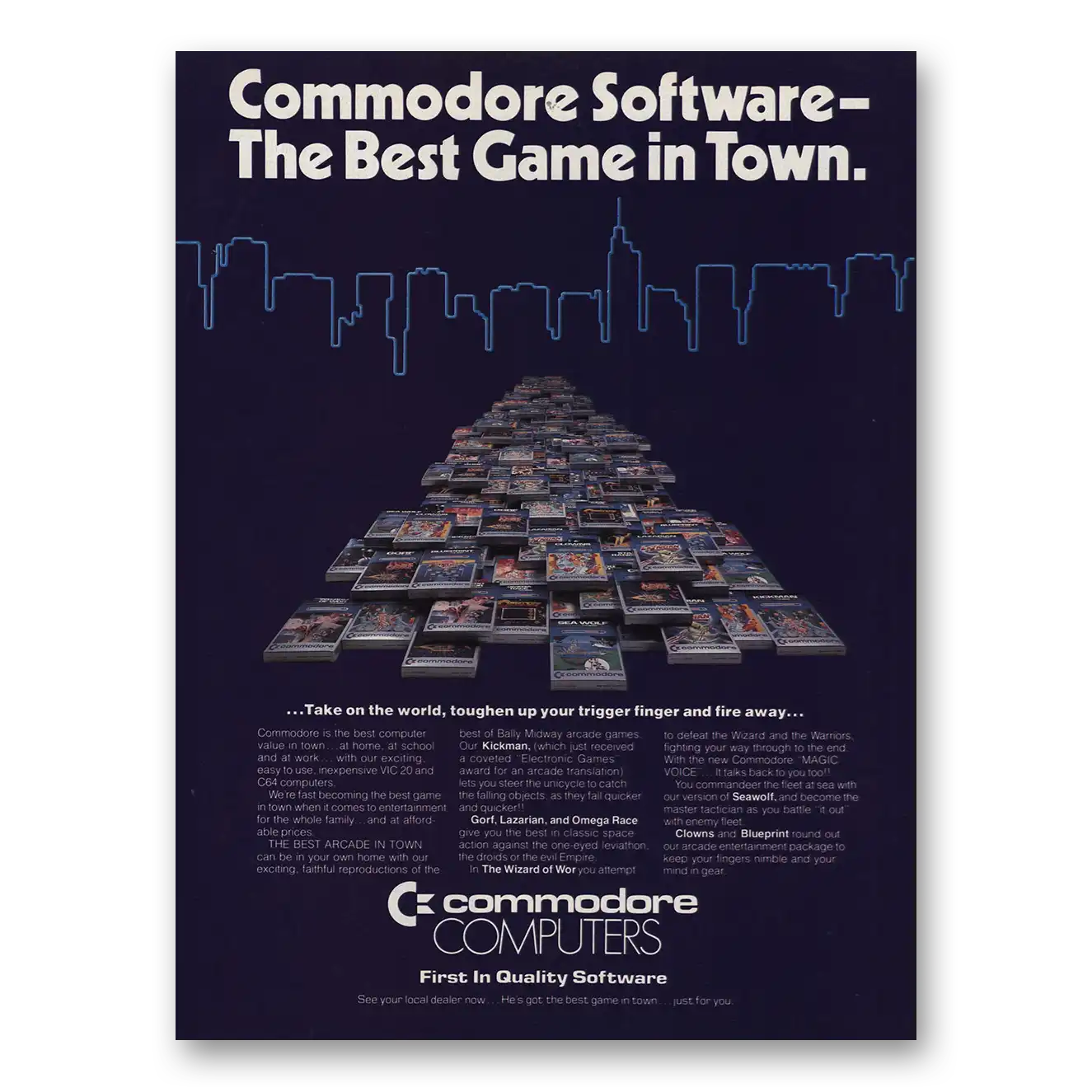 1984 Commodore Computers Best Game In Town Vintage Magazine Print Ad