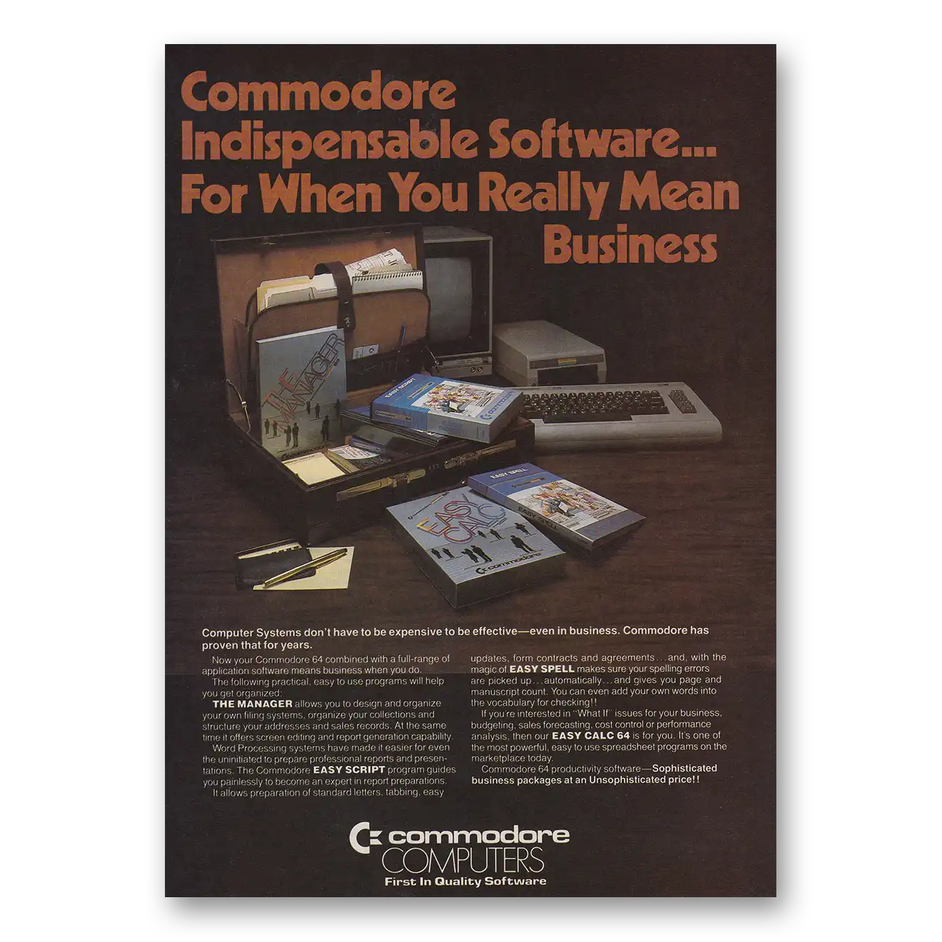 1984 Commodore Computers Indispensable Software Vintage Magazine Print Ad