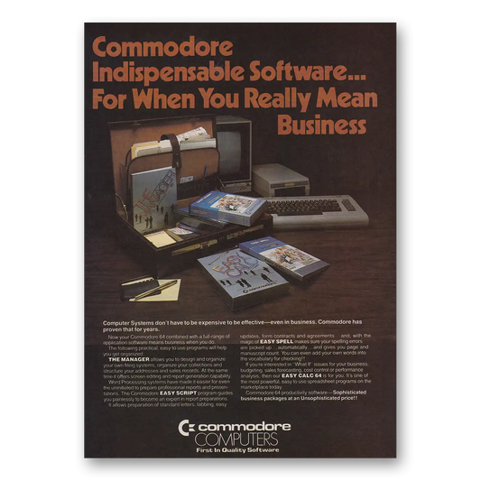 1984 Commodore Computers Indispensable Software Vintage Magazine Print Ad