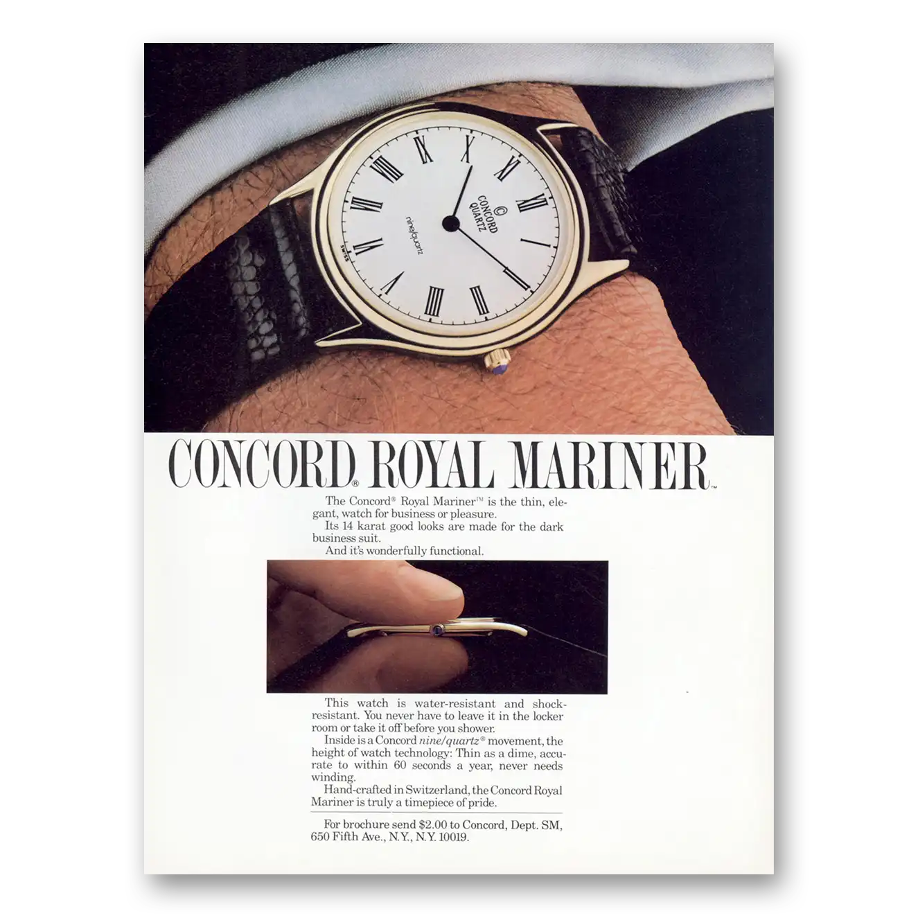 1984 Concord Watch Royal Mariner Watch Thin Elegant Vintage Magazine Print Ad