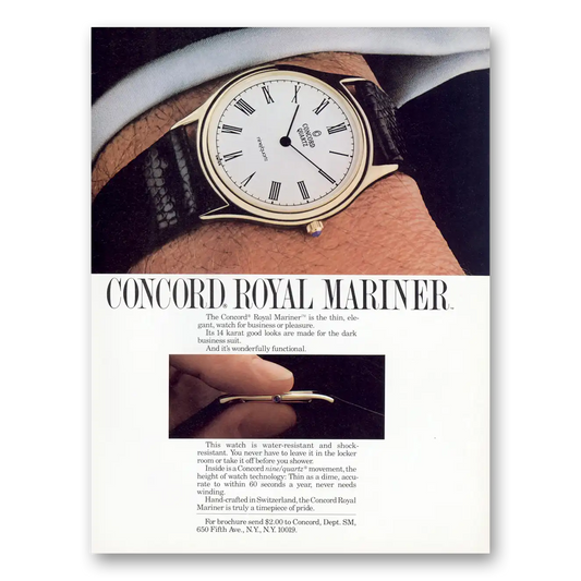 1984 Concord Watch Royal Mariner Watch Thin Elegant Vintage Magazine Print Ad