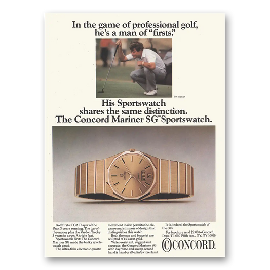 1984 Concord Watch Tom Watson Professional Golf Vintage Magazine Print Ad