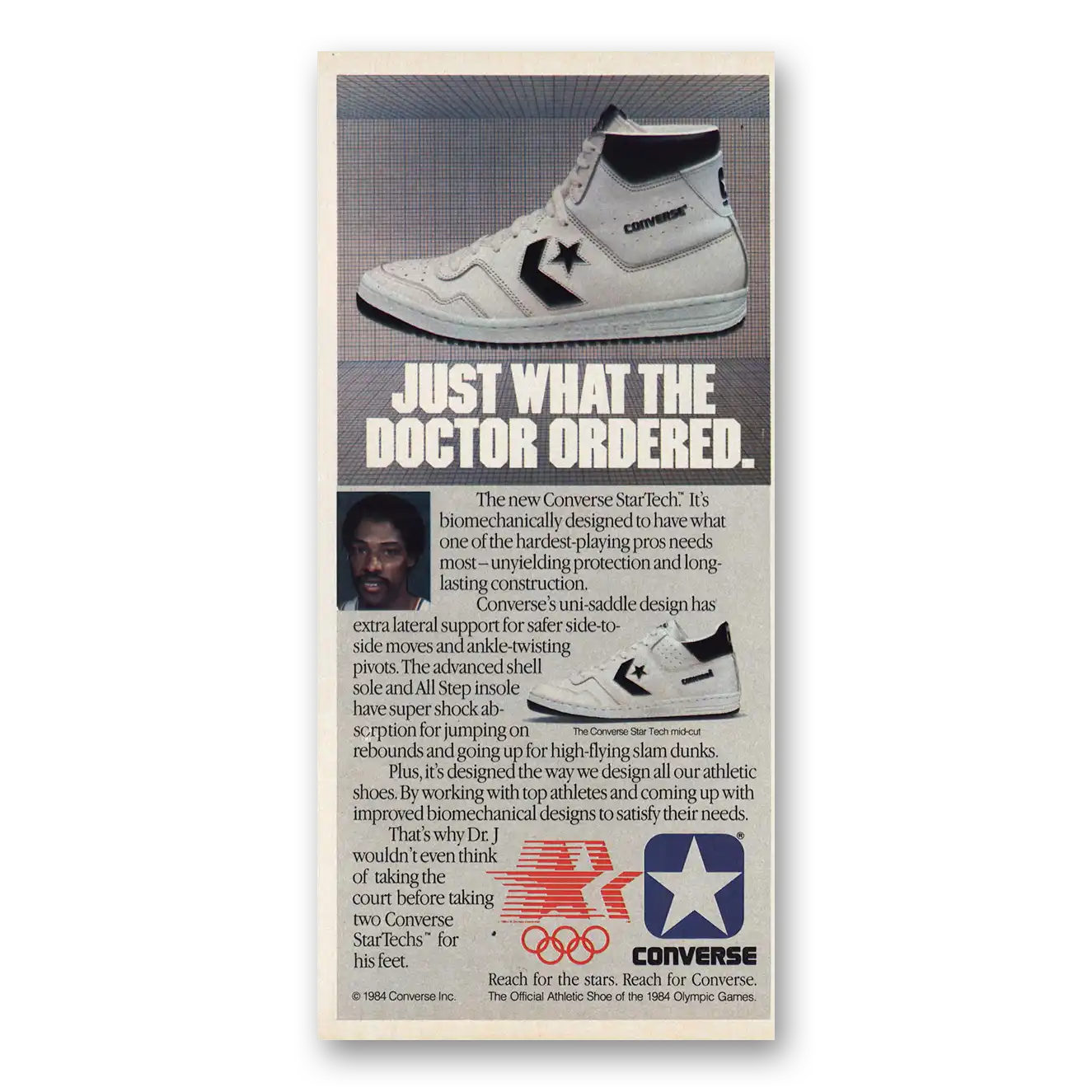 1984 Converse Shoes Dr J Vintage Magazine Print Ad