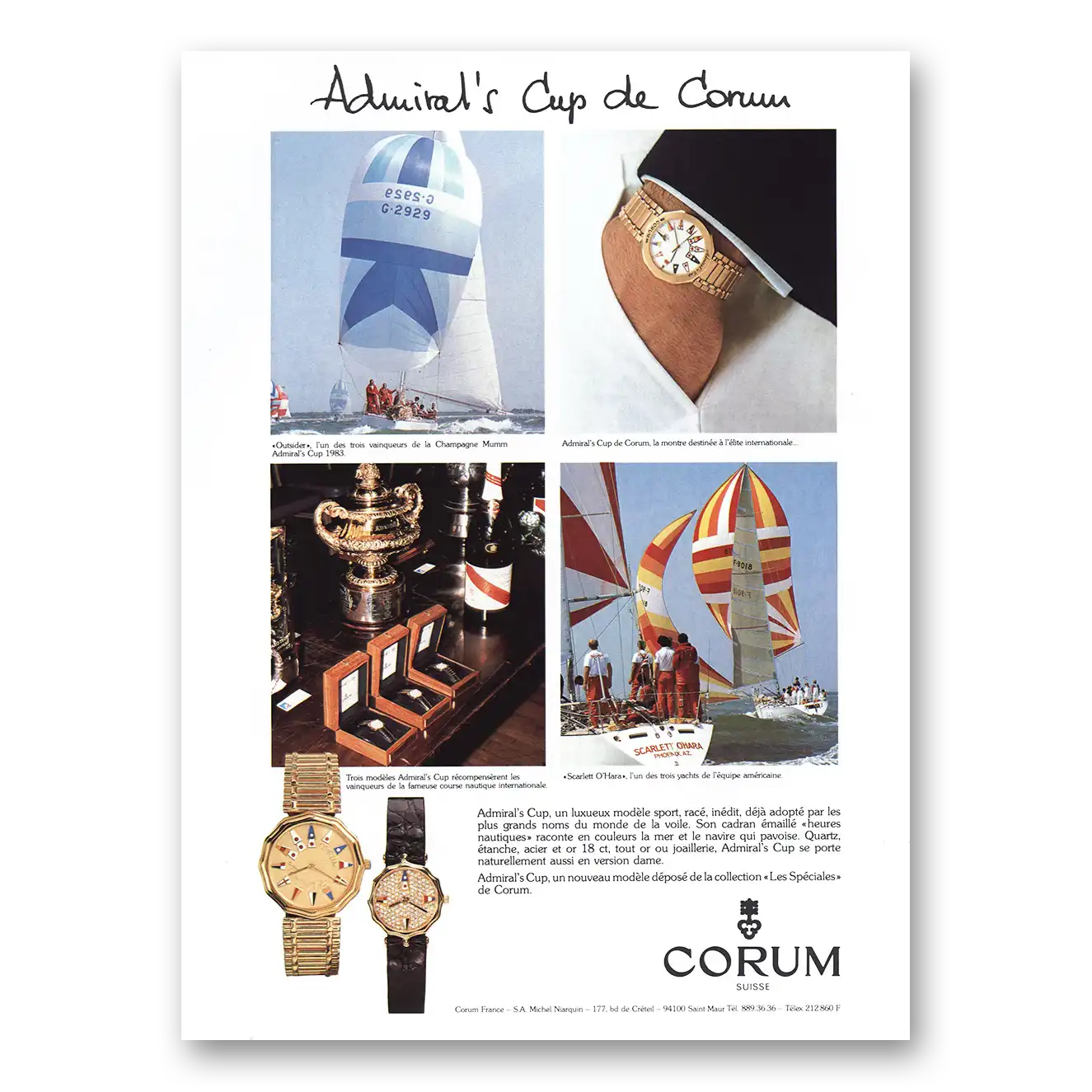 1984 Corum Watch Admirals Cup de Corum French Vintage Magazine Print Ad