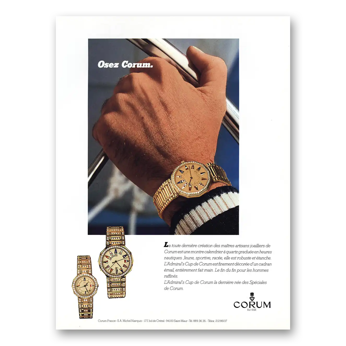 1984 Corum Watch Osez Corum French Vintage Magazine Print Ad