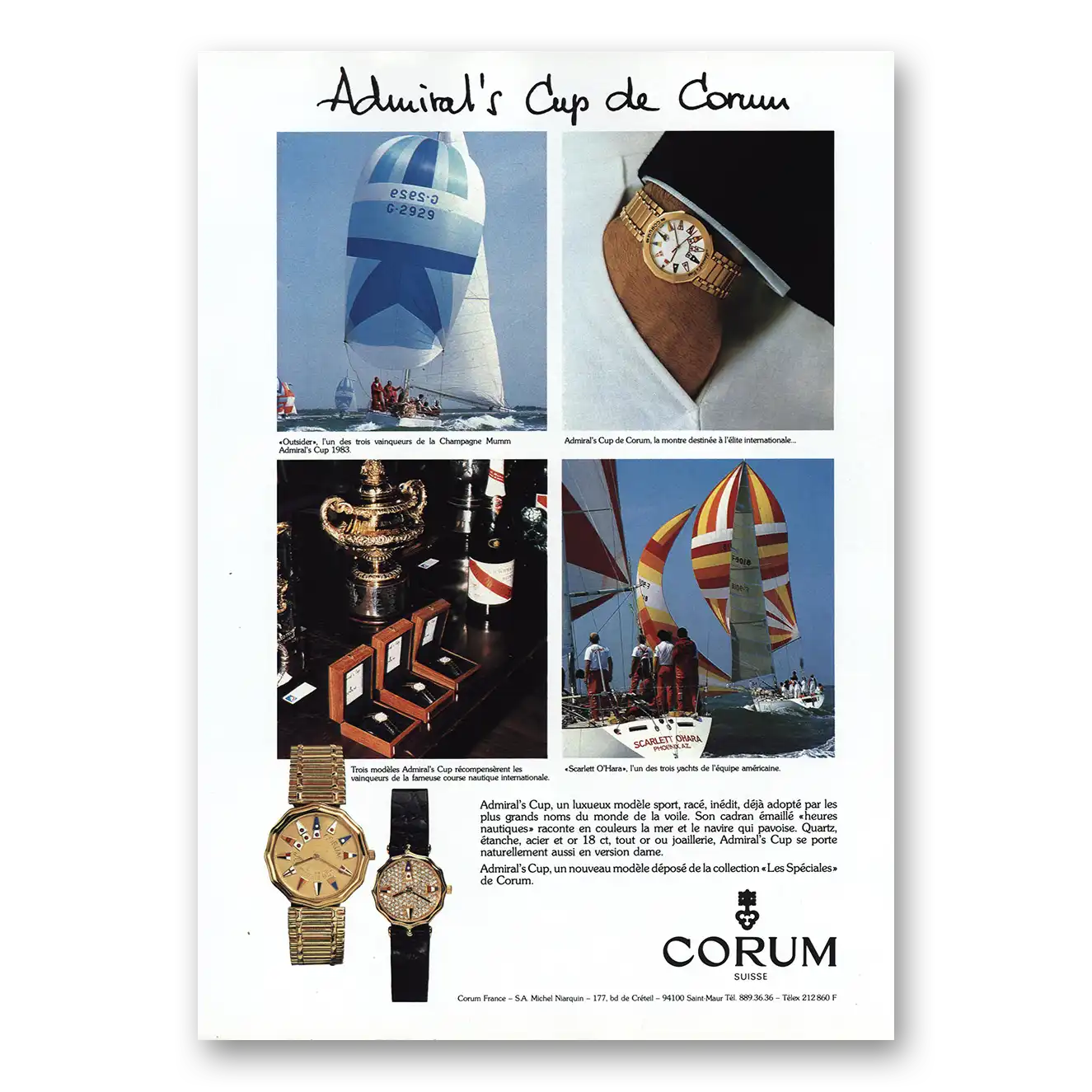 1984 Corum Watch Admirals Cup Vintage Magazine Print Ad