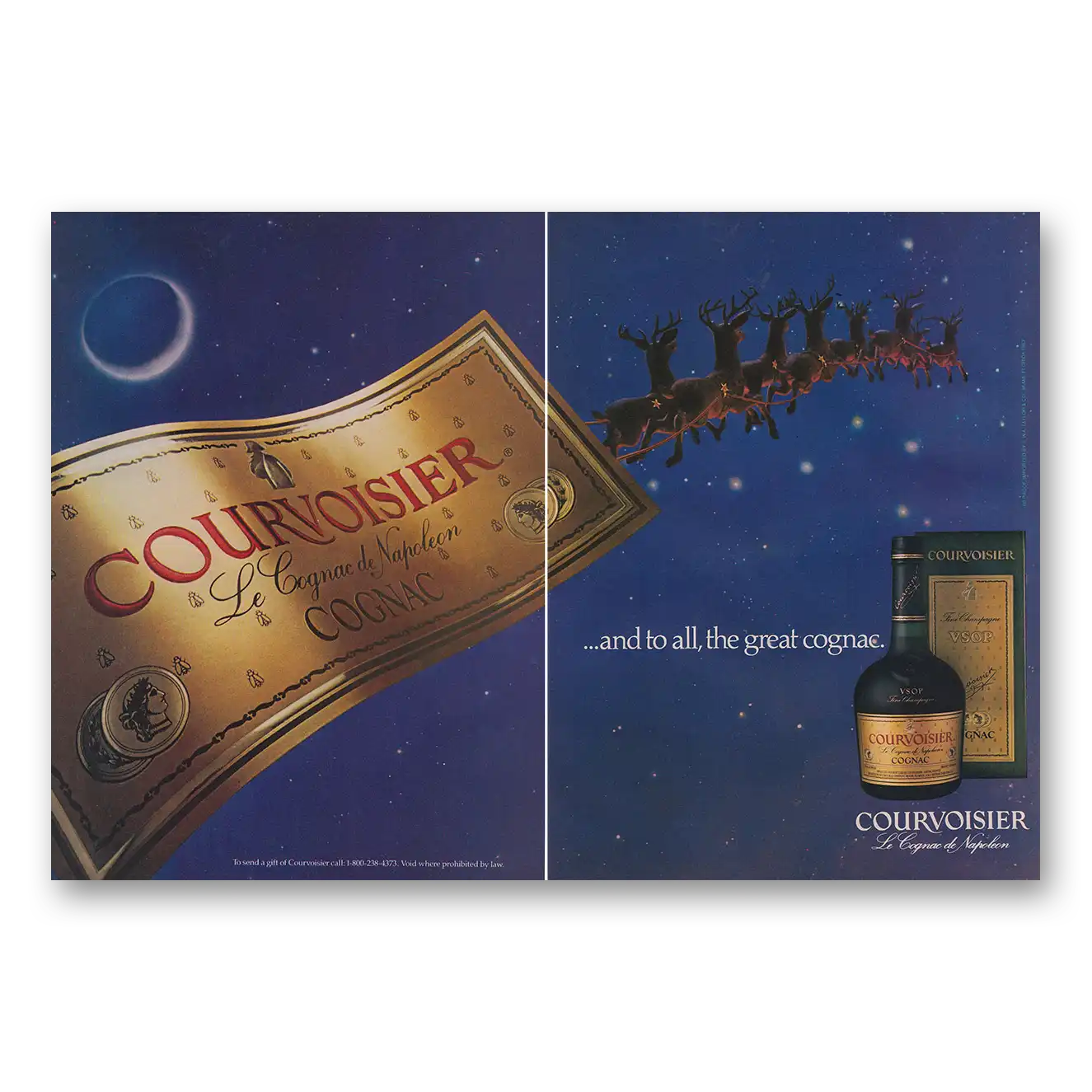 1984 Courvoisier And To All a Great Cognac Vintage Magazine Print Ad