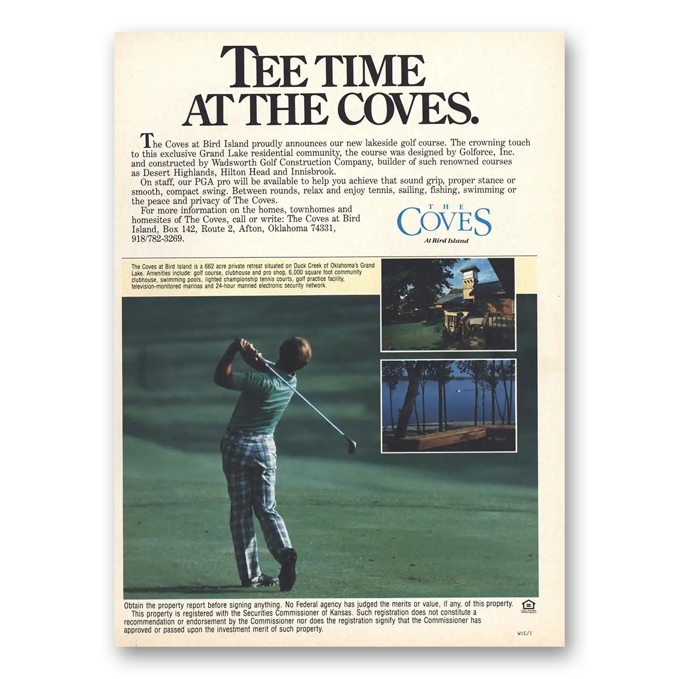 1984 The Coves Bird Island Tee Time at The Coves Vintage Magazine Print Ad