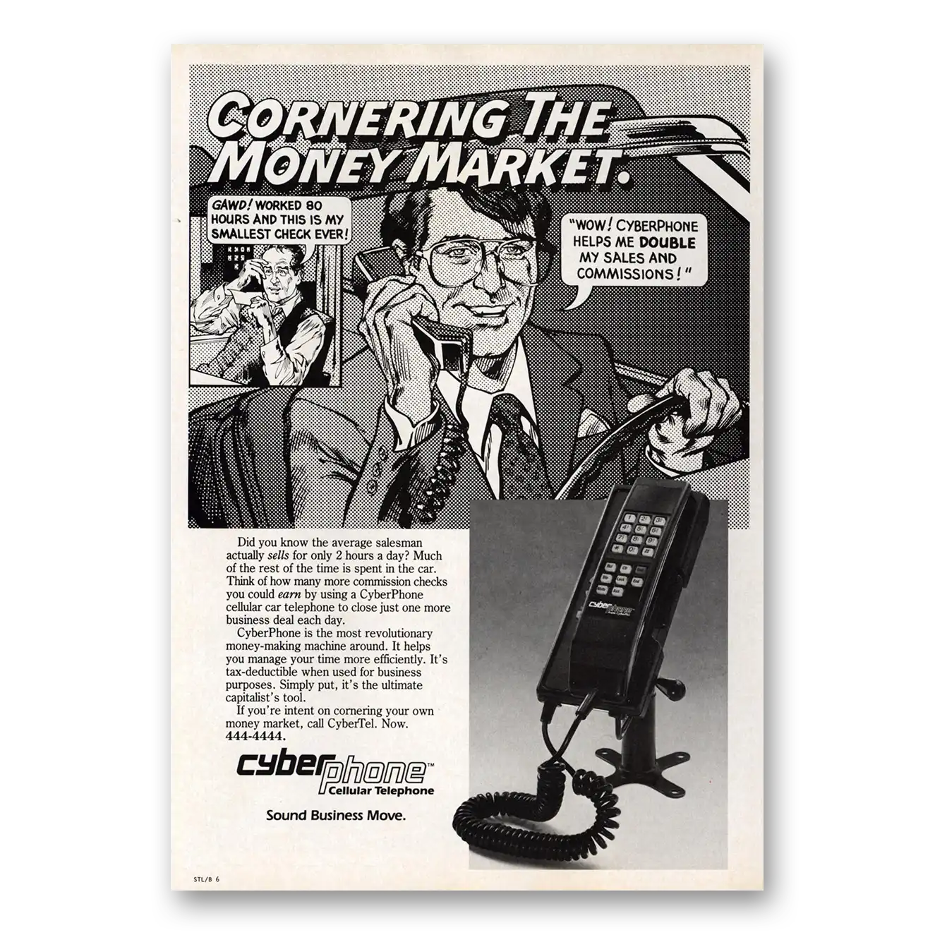 1984 CyberTel Cyber Phone Cornering the Money Market Vintage Magazine Print Ad