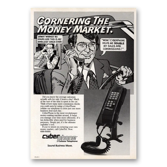 1984 CyberTel Cyber Phone Cornering the Money Market Vintage Magazine Print Ad