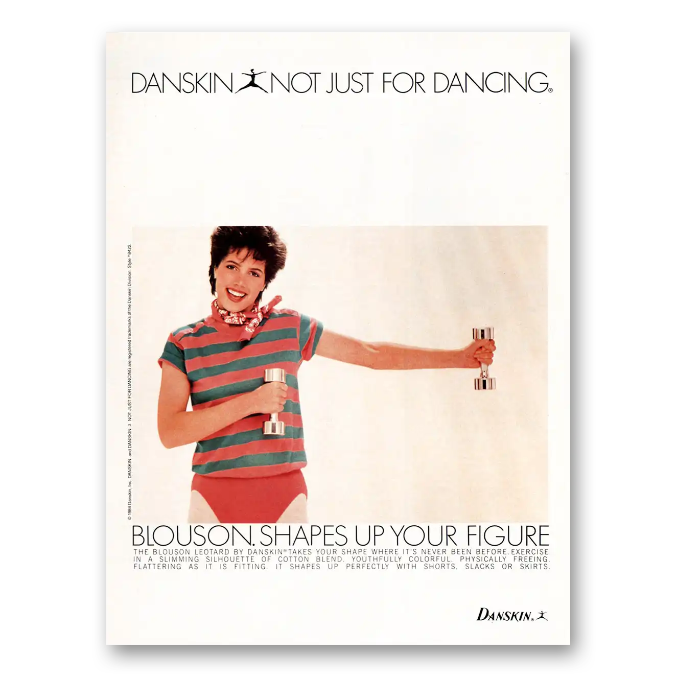 1984 Danskins Blouson Shapes Up Your Figure Vintage Magazine Print Ad