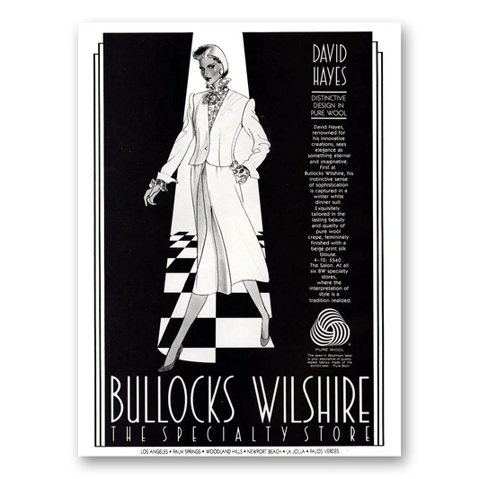 1984 Bullocks Wilshire David Hayes Distinctive Design In Pure Wool Vintage Magazine Print Ad