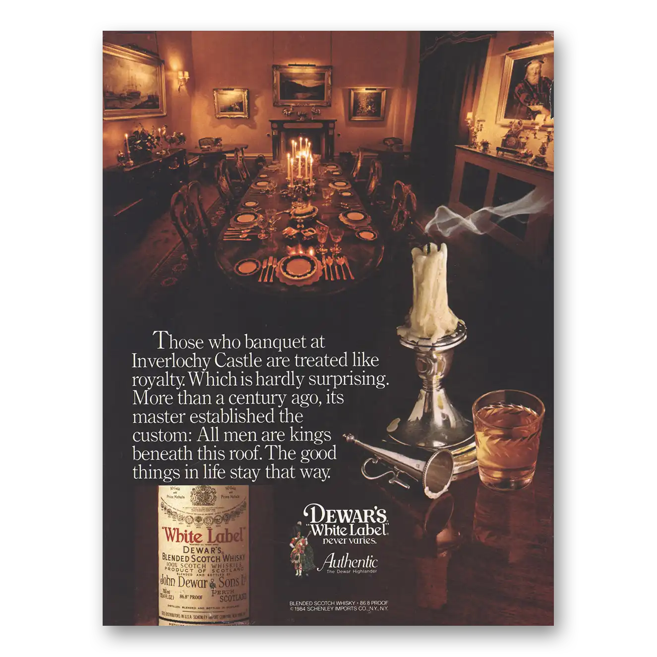 1984 Dewars White Label Banquet at Inverlochy Castle Vintage Magazine Print Ad