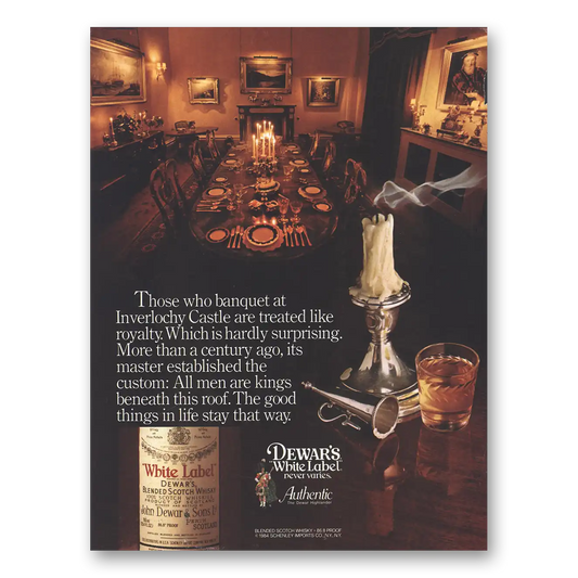 1984 Dewars White Label Banquet at Inverlochy Castle Vintage Magazine Print Ad