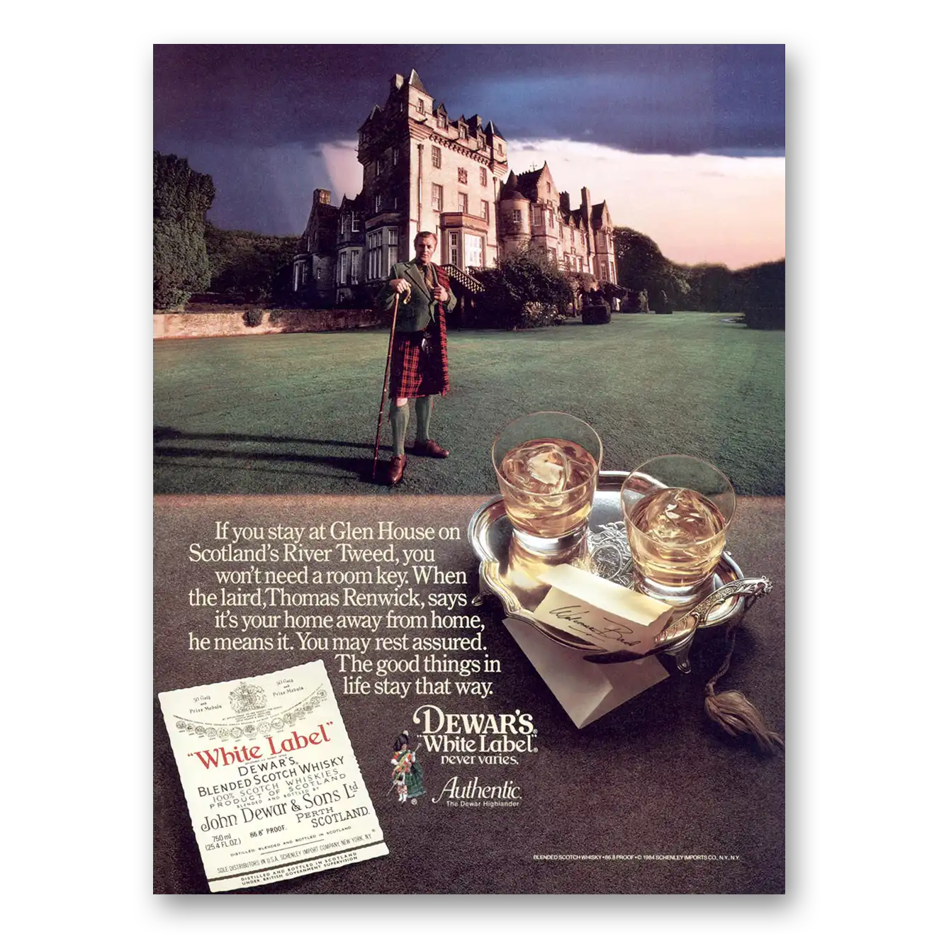 1984 Dewars White Label Glen House on Scotlands River Tweed Vintage Magazine Print Ad